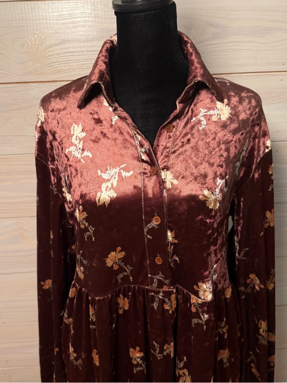 Polagram Brown Velvet Dress Babydoll Tiered Fairy grunge Whimsigoth Size Small - Picture 7 of 16